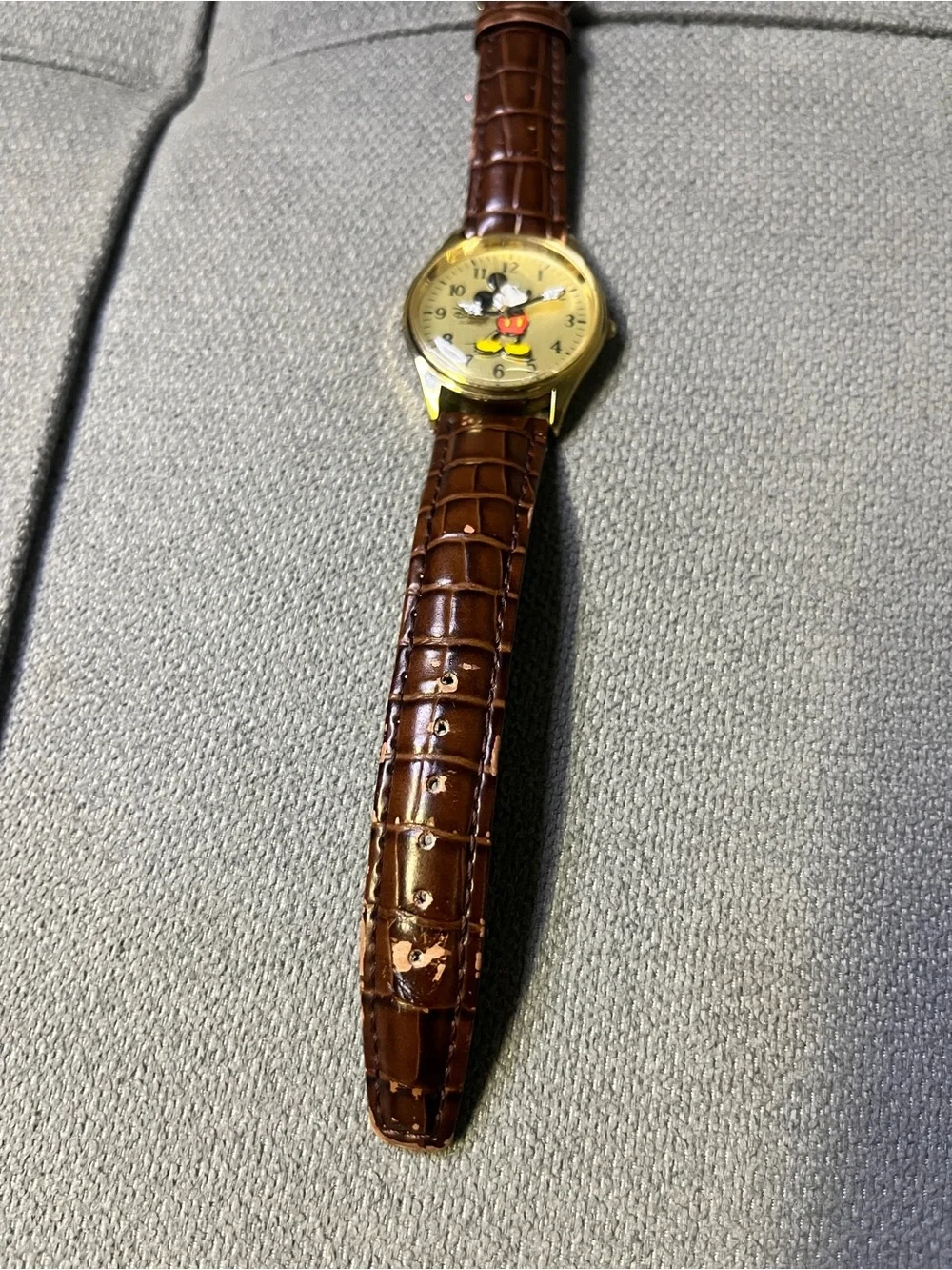 Official Disney Parks Mickey Mouse Watch Brown Faux Crocodile Strap Gold Tone